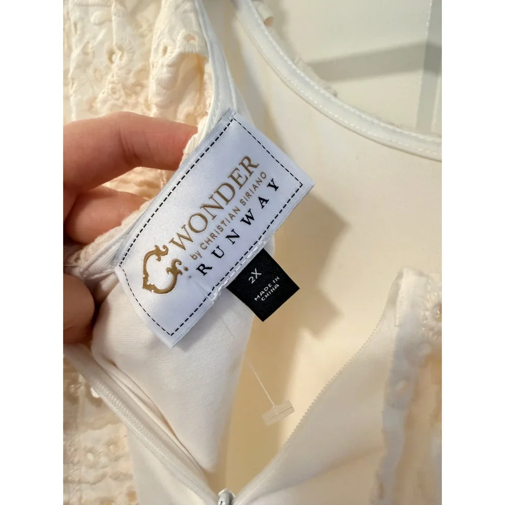 C Wonder 2X Christian Siriano Off Shoulder Eyelet Boho Maxi Dress $149 NEW Cream - Picture 10 of 11